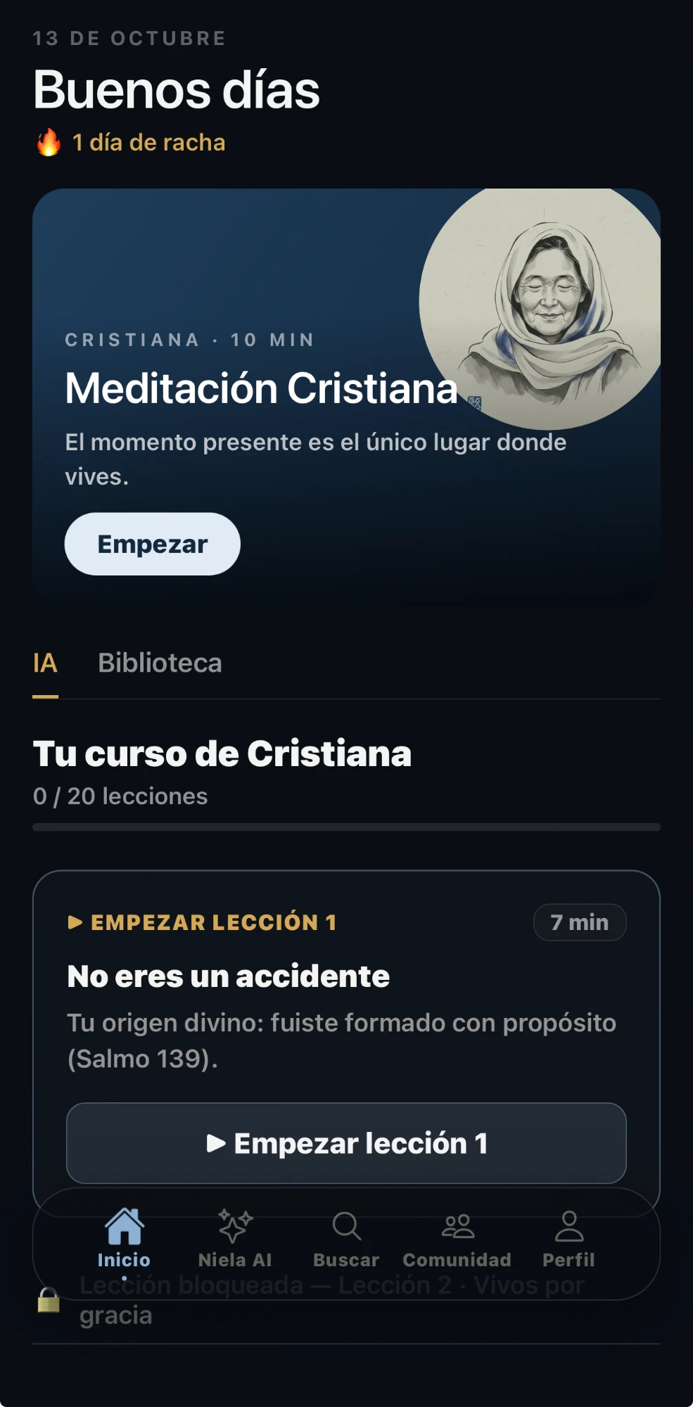 Pantalla de la app Niela